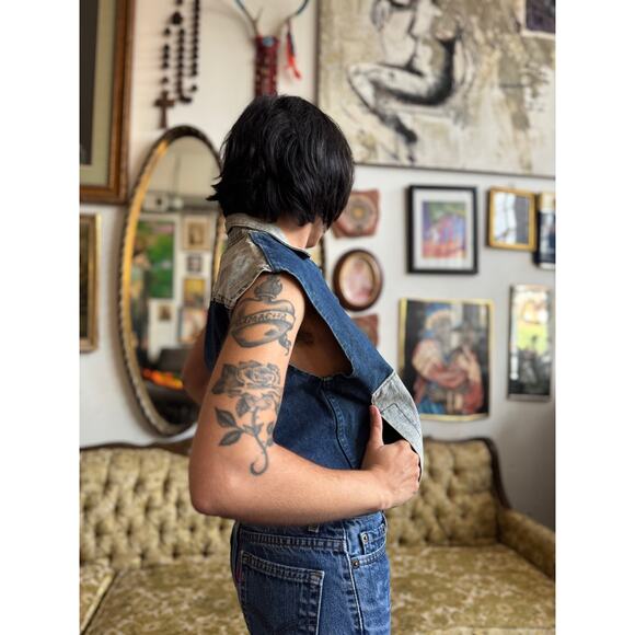 80s Rare Vintage Denim Jacket w Acid Washed Accents Mens Size Small - Picture 2 of 9